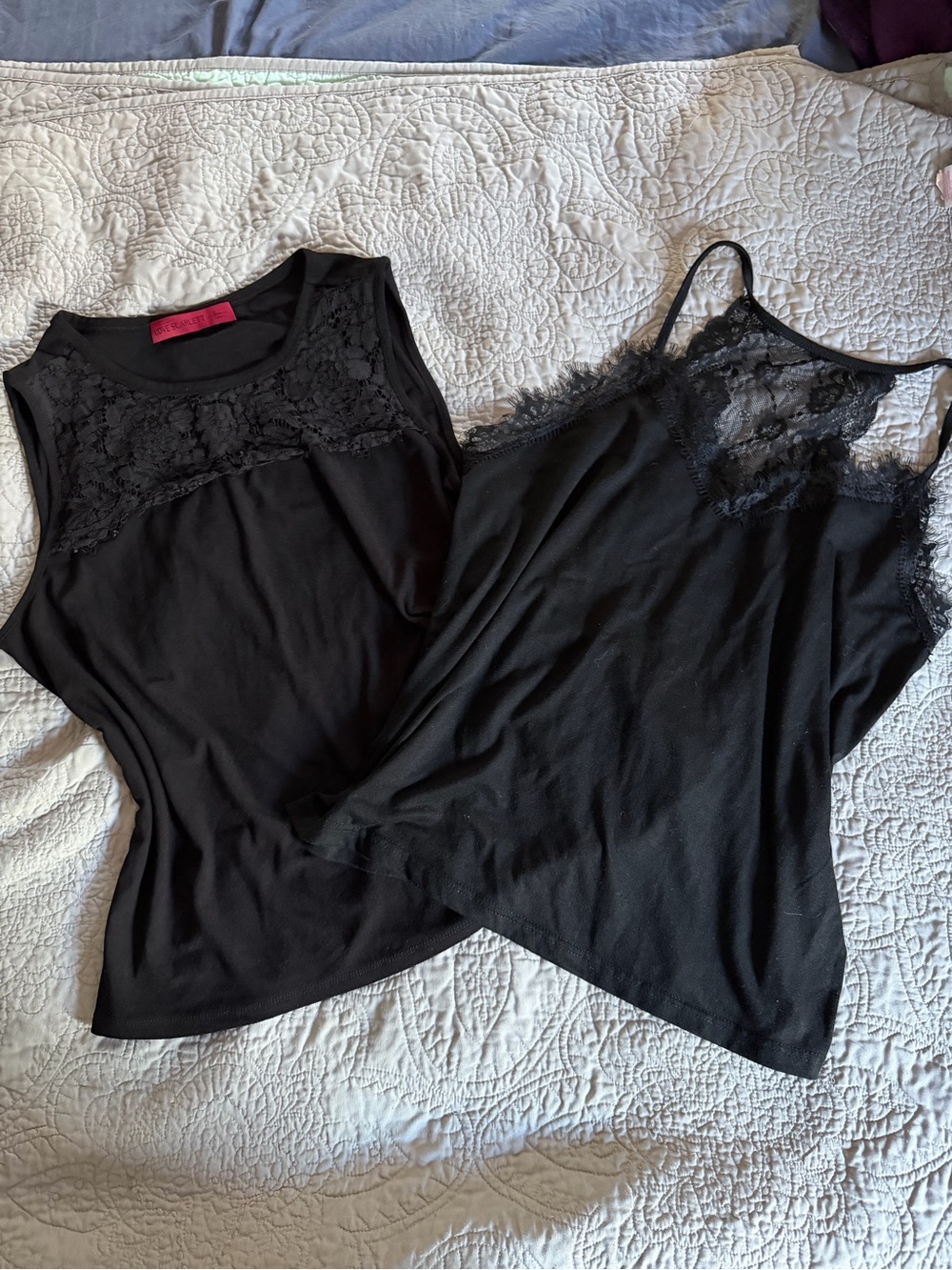 Sleeveless black goth top bundle- 2- black Lace-Trim Women's sleeveless tops